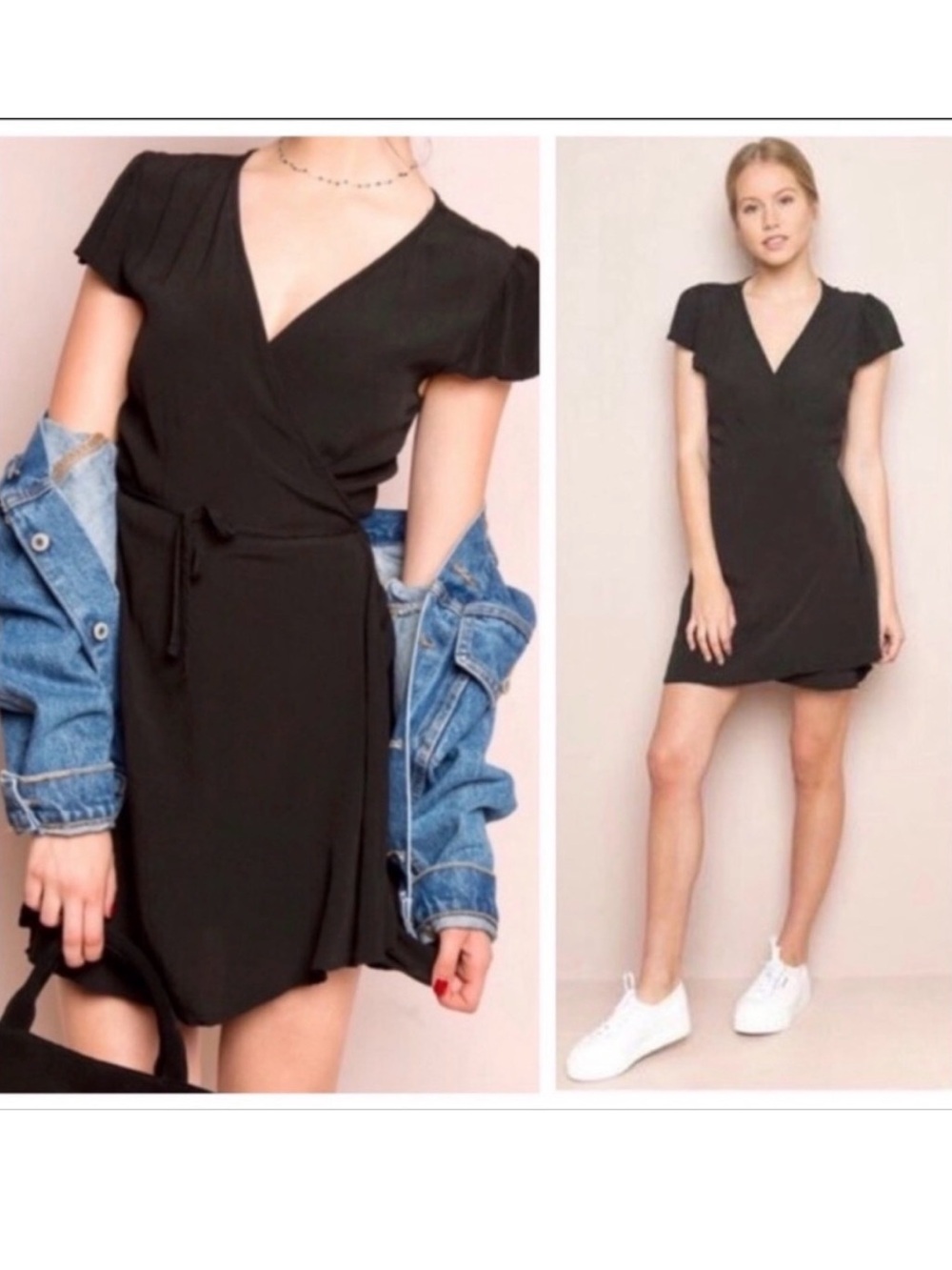 John Galt Brandy Melville Black Wrap Dress